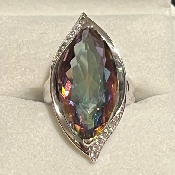 3 pc BEAUTIFUL STERLING SILVER & LARGE MYSTIC TOPAZ RING 8 & Pendant 14CTW ea - Picture 2 of 8